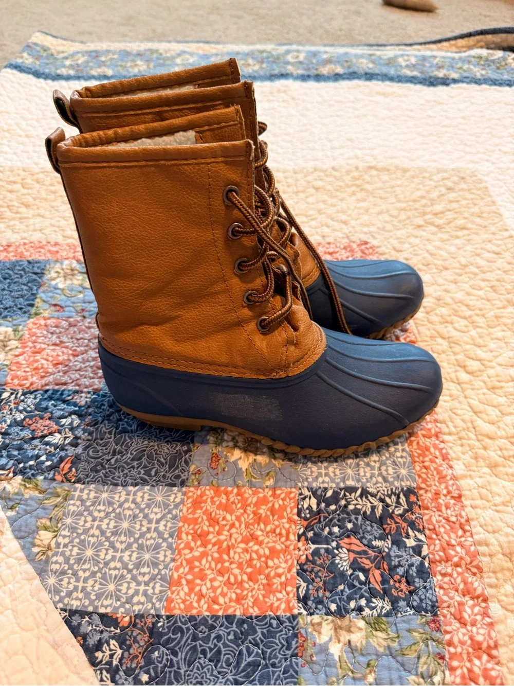 Kids Brown and Blue Waterproof Winter Boots